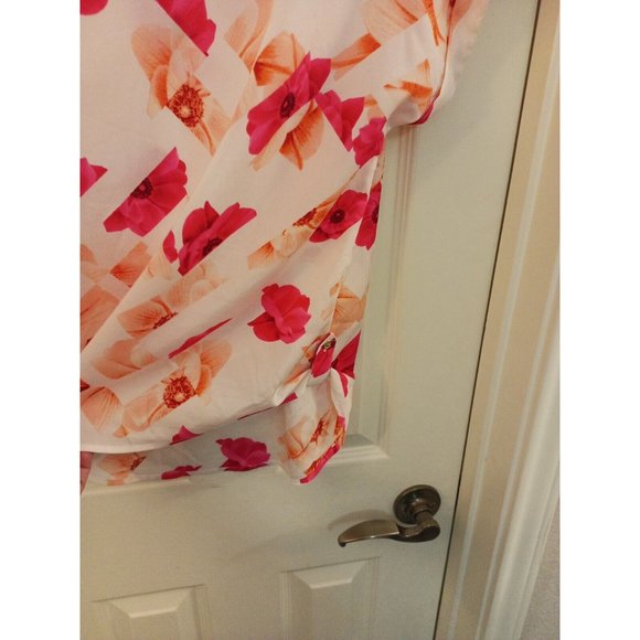 Women's Calvin Klein Ivory Blouse Pink Floral Print With Spellout Size Large - Picture 6 of 10